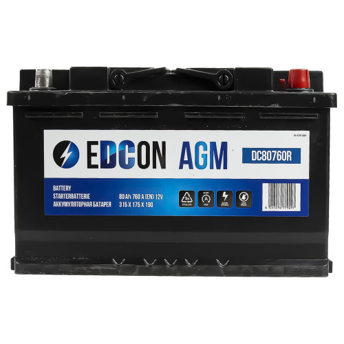 Аккумулятор Edcon 80Ah 760A (R)