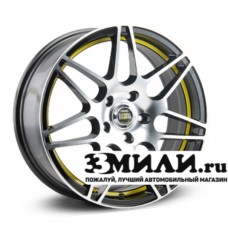 Диск 6.5x16 5x1000 ET35 D57.10 Alcasta M28 Черный с полированной лицевой поверхностью с желтой внутренней полкой