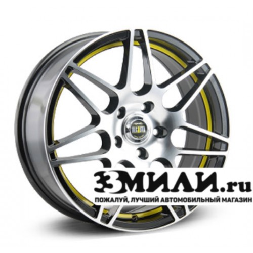 Диск 6.5x16 5x1000 ET35 D57.10 Alcasta M28 Черный с полированной лицевой поверхностью с желтой внутренней полкой