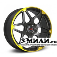 Диск 8.0x18 5x1080 ET45 D63.30 Legeartis Concept LR502 Черный матовый с желтой полосой на ободе